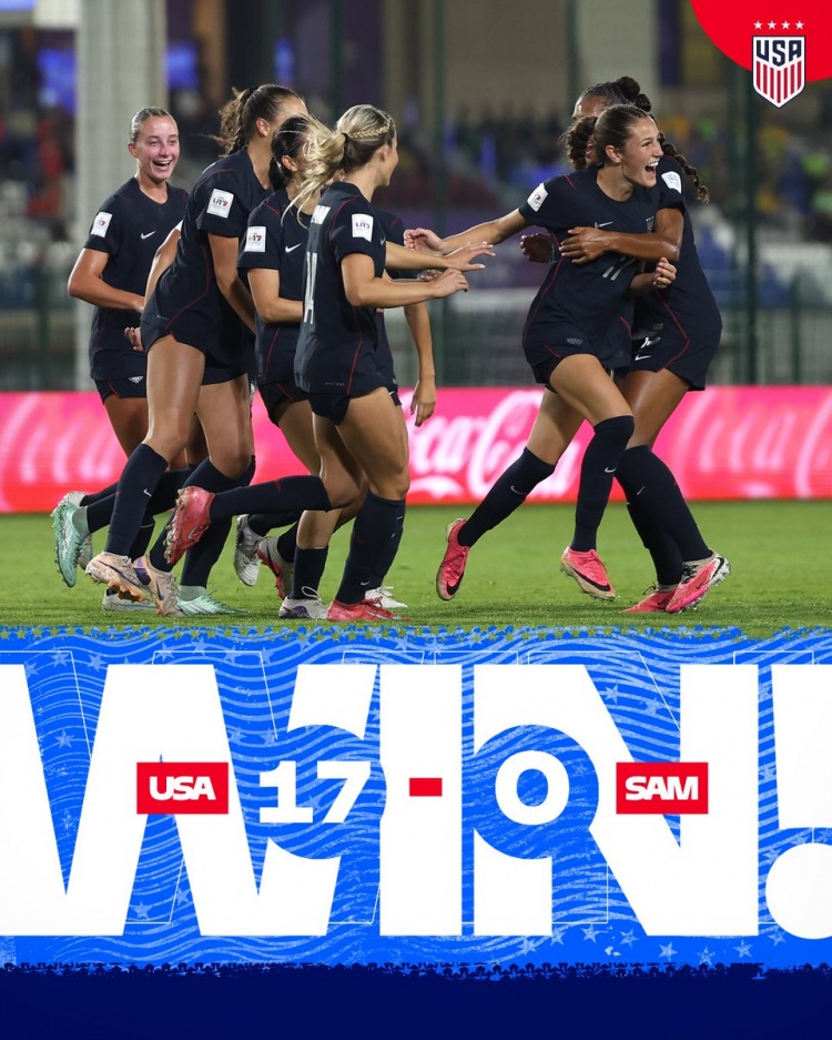残暴!美国U17女足17-0大胜萨摩亚U17女足创造纪录 残暴!美国U17女足17-0大胜萨摩亚U17女足创造纪录